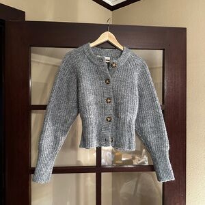 Zara Gray Ribbed Button-Up Cardigan with Gold Buttons